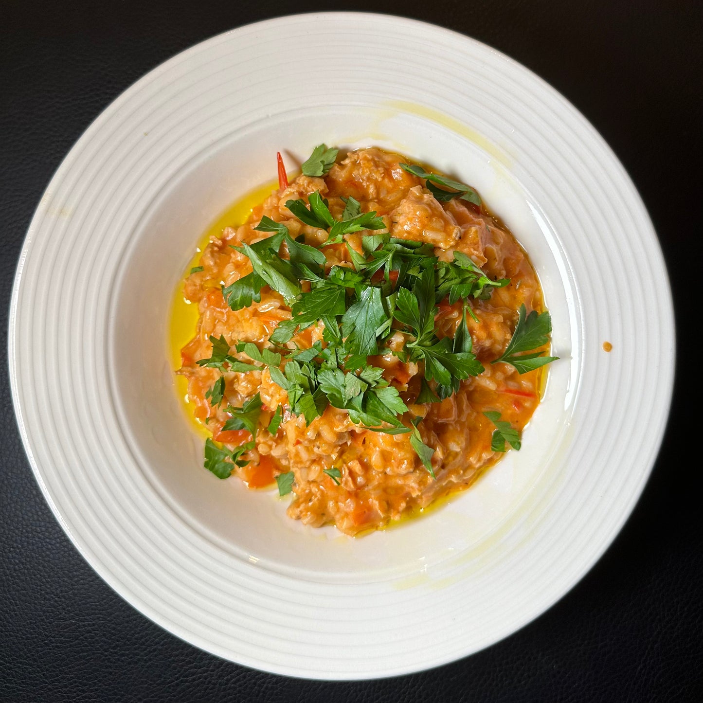 Tomatenrisotto met extra vierge olijfolie van casagomez.nl