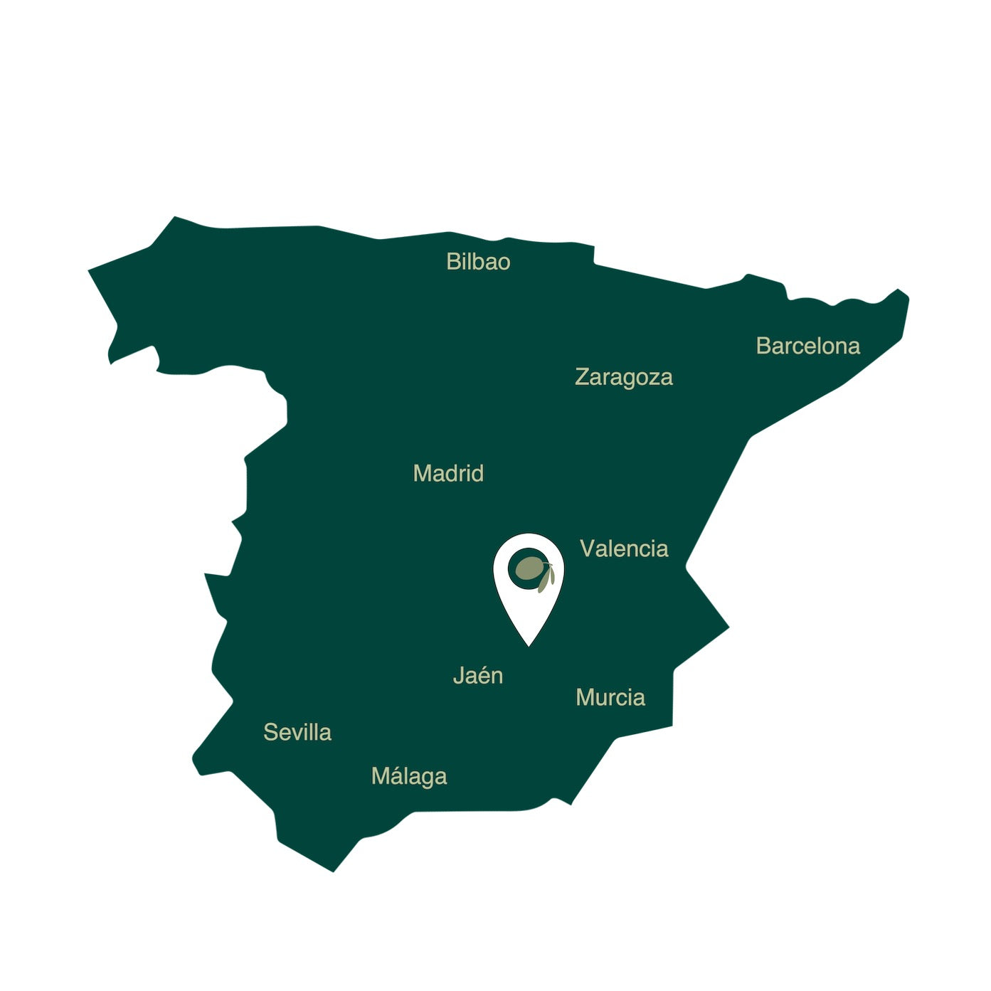 Landkaart van Spanje, met daarin Jaen in Andalusie en de Sierra de Segura waar de extra virgen (biologsche) olijfolie vandaan komt