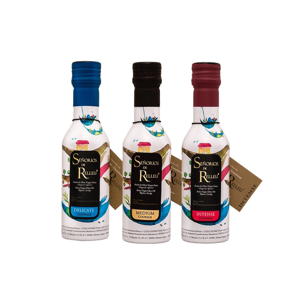 Proefpakket Señoríos de Relleu – 3x250ml Extra Vierge Olijfolie - Casa Gomez - Spaanse biologische extra vierge olijfolie